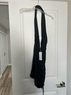 Black Halter Ruched Mini Dress